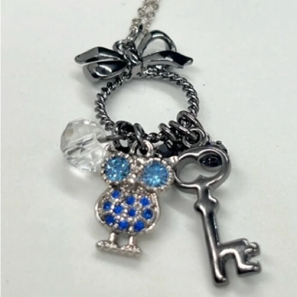 Betsy Johnson SET! women’s gifting, blue owl, key bow necklace and bracelet